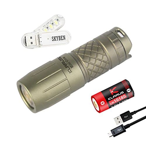 Klarus Mini One 130 Lumens CREE XP-G3 LED Bright USB Rechargeable Finger-sized Mini-might Waterproof Keychain Flashlight Rotary Switch Two modes,with 1x10180 Battery and SKYBEN USB Light (Green)