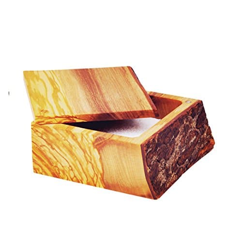 Pacific Merchants Rustic Olive Wood Salt Box, 4-1/2 Inches by 4-1/2 Inches