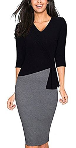 Colyanda Womens Elegant Patchwork 3/4 Sleeve Wear to Work Sheath Business Dress(Black 2XL)