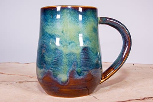 Forest Green Handmade Coffee Pottery Mug, Large Handmade mug, White stoneware mug, Wheel thrown pottery mug, Stoneware mug