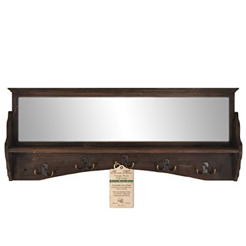 Entryway Vintage Mirror Wall Ledge with 5 Double Hooks Natural