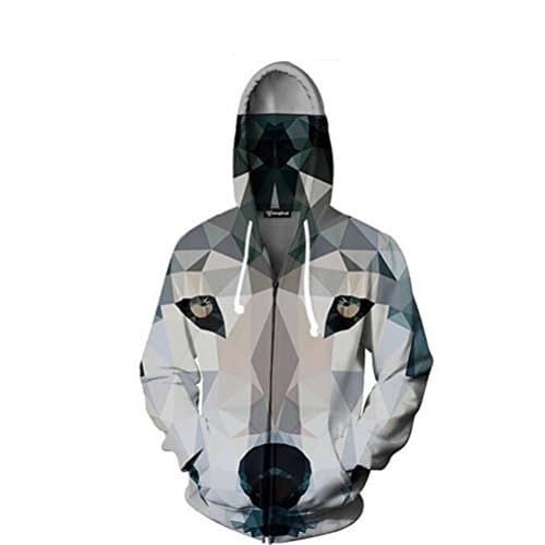 3D Zipper Hoodies Men Diamond Wolf Head 3D Print Pullover Hooded Casual Crewneck Autumn Tops Plus Size 5XL S