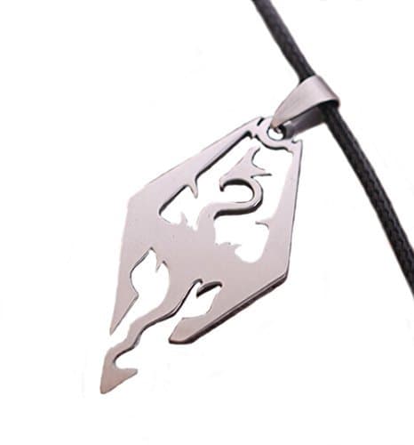 Silver Stainless Steel Pendant for the Elder Scrolls Skyrim Dragon Logo Black Rope Chain by ouming