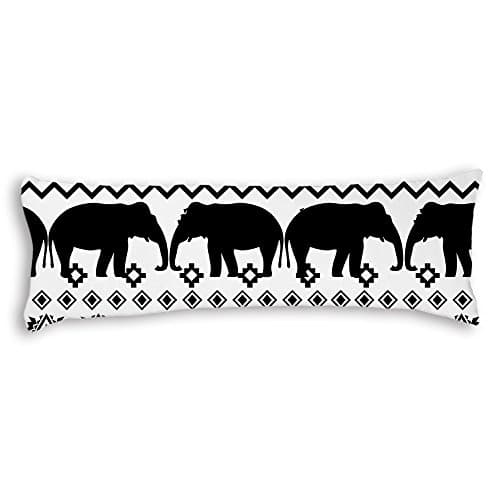 Veronicaca Ethnic Elephant Pattern Black And White Custom Cotton Body Pillow Covers Pillow Cases 20"x54"