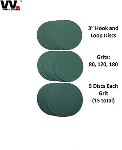 World Abrasive 3" No Hole Film, Hook & Loop Variety Pack - 5 Discs Each of Grits 80, 120, 180