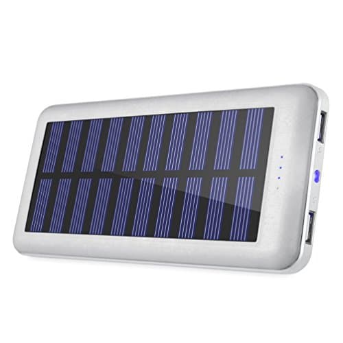 Battery Pack Solar Phone Charger Aedon 20000mAh High Capacity Dual USB Solar Cell Phone Backup Battery Charger with LED Flashlight Portable for Emergency Camping Hiking Travel Outdoors - White …
