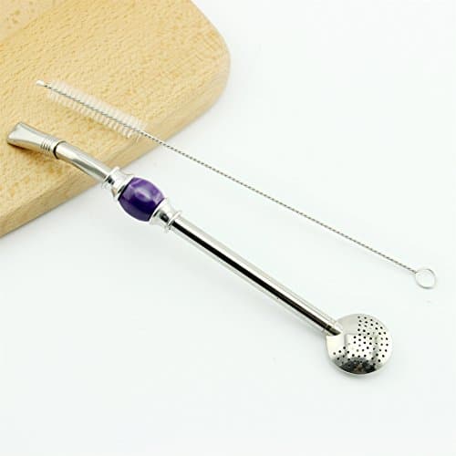 Yerba Mate Bombilla Easy Clean Drinking Straw with Cleaning Brush and Removable Filter Head Argentina (Purple)