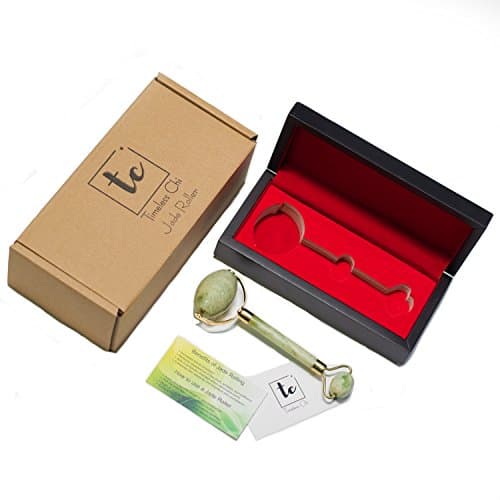 Luxury Jade Roller with BONUS wood storage box | 100% Natural Cut Stone | Anti-Aging Facial Skincare Massager | Excellent Heavy Duty Derma Beauty Tool for Wrinkles, Eyes, & Neck