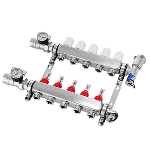 SucceBuy Radiant Floor Manifold 5 Loop PEX Radiant Floor Heating Manifold Stainless Steel PEX Radiant Floor Heating 1/2 Inch