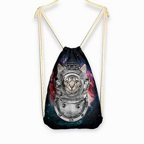Pixel backpack - 2016 Womens Galaxy/Cat/Unicorn 3D Print Rope Backpack Bucket Canvas Bags Satchel style Cat in the Space