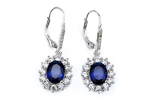 925 Sterling Silver Blue Sapphire &White Cz Leverback Dangle Women Earring as a Mother's Day Gift