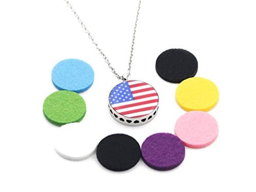 Diffuser Necklace Aromatherapy Essential Oil Locket Stainless Steel Epoxy Perfume Fragrance Pendant for Women With 8 pcs Refill Pads (US Flag)