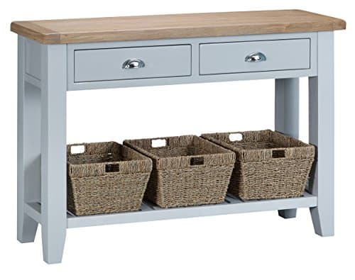 Taunton Grey Painted Large Console Table 2 Drawers 3 Basket with Lime wash Oak Tops