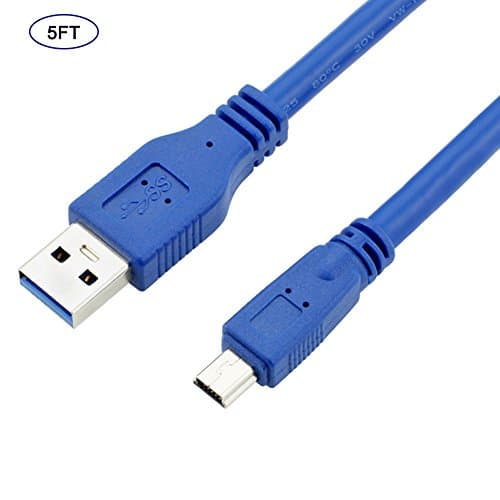 Bluwee SuperSpeed USB 3.0 Cable - Type A-Male to Mini B 10-Pin Male - 1.5 Meters (5 Feet) - Round Blue