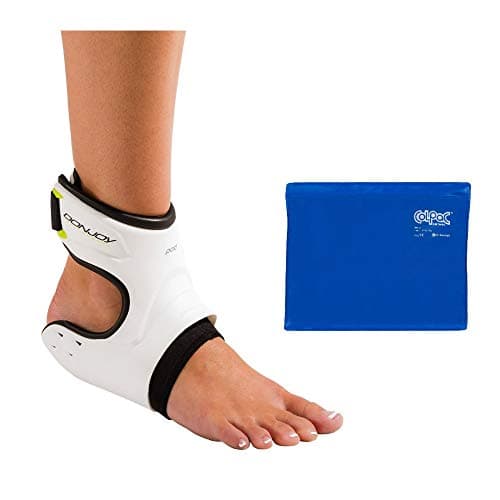 DonJoy Performance POD Ankle Brace (Left/Small/White) and Chattanooga ColPac Reusable Gel Ice Pack Cold Therapy - Blue Vinyl - Standard - (11 in x 14 in) - Value Bundle