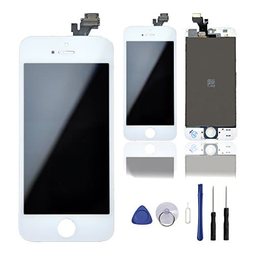 Queenswell LCD Touch Screen Digitizer Frame Assembly Full Set LCD Touch Screen Replacement for iPhone 5 (White) with Repair Tool Kit