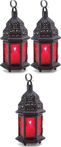 Thegood88 Lot of 3 Ruby Red Moroccan Style Lantern 10 1/4 ” tall Wedding Clearance Sale
