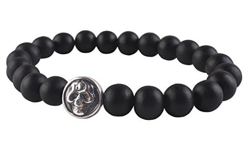 Starmond Mens Agate Beaded Skull Bracelet Bangle Link Chain cuff bracelet Elastic