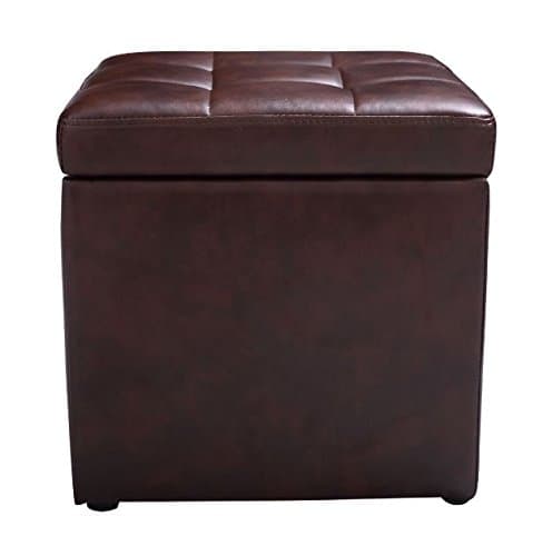 Brown Storage Box Footstools with Hinge Lounge Seat Cube Ottoman Pouffe + eBook