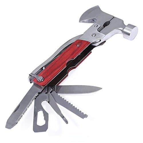 PeepalComm Carbon Steel and Plastic Multipurpose Screwdriver Hammer Emergency Survival Tool Kit Opener Safety Knife Plier for Outdoor Camping (Red and Silver)