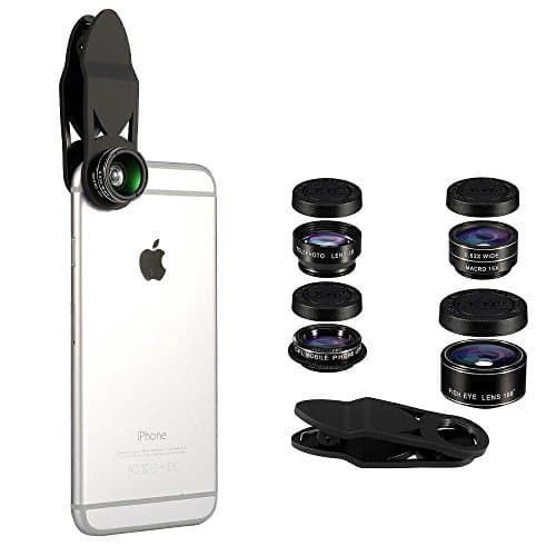 HD Phone Camera Lens Kit, Flykul Universal 5 In 1 Camera Phone Lens Phone Lens Kit - Fisheye Lens, 2 in 1 Macro Lens & Wide Angle, CPL Lens, Telephoto Lens, Clip Lens Kit for Smart Phone