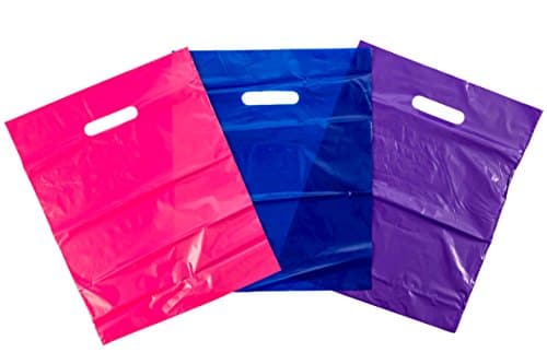 Retail Quality Merchandise Bags 3.0 Mil – 150 pack of 100% Recyclable 12” X 15” Shopping Bags - Great Gift Bags for Parties, Showers, Giveaways, or Groceries – Teal, Pink, & Purple Color Plastic Bags