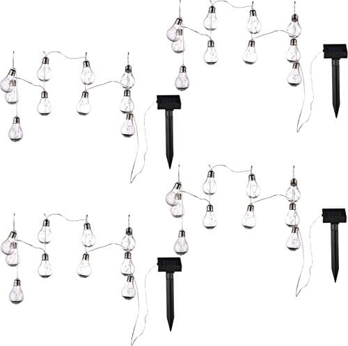 Hunnykome Solar Lighting 4-SAB-15F10M-CL: 10-Light 9 ft Integrated LED Edison Bulb Solar String Light - 4 Pack