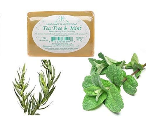 Tea tree and mint Hand made glycerin soap 125g 1 inch thick - SLS free vegan friendly