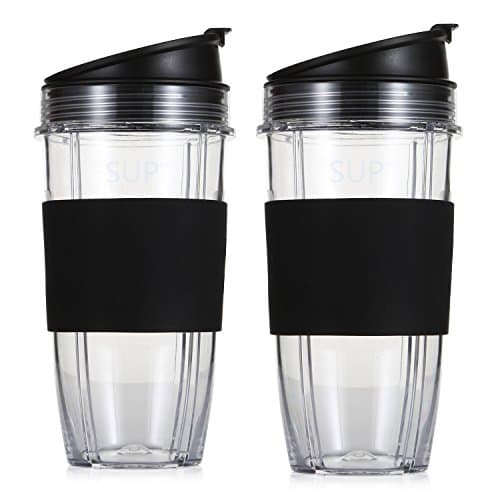 SUP Replacement Parts for Nutri Ninja Blender, 24oz Multi-Serve Cup and Sip & Seal Lid with Silicone Sleeve for Nutri Ninja Blender Auto IQ 1000w(Black, 2 Pack)
