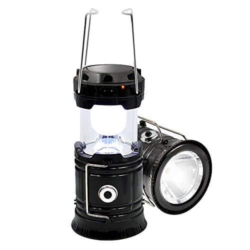 Solar Camping Lantern Portable Collapsible Solar Lights Rechargeable Emergency Light Ultra Bright LED Flashlight Powered By Solar Panel and USB Charging (Black)
