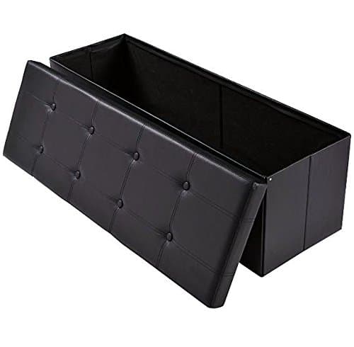 eXXtra Store Black Faux Leather Folding Storage Large Ottoman Pouffe Stool Box 45" x 15" x 15" + eBook