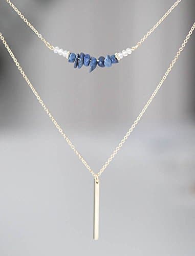 Blue Lapis Lazuli Chips Beads Stone Bar Necklace