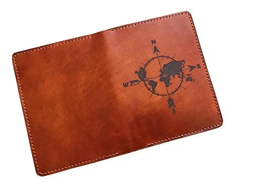 Simple compass world map genuine leather handmade passport wallet cover holder travel accessories - 1LE