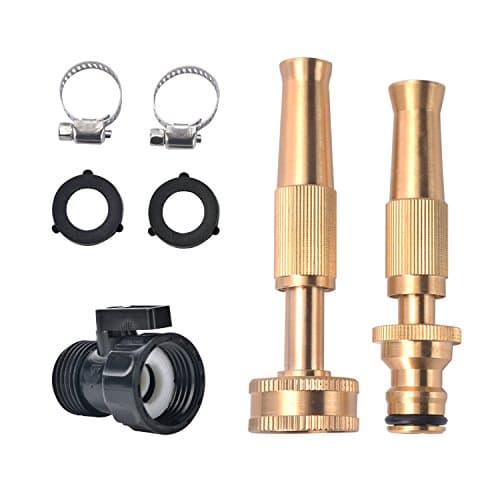 CBHonesty Twist Solid Garden Brass Spray Nozzle 2 Heavy Duty Hose Nozzles With Extra Free 1 Plastic Cut-off valve 2 Washers 2 Stainless Clamps for Garden and Car Wash