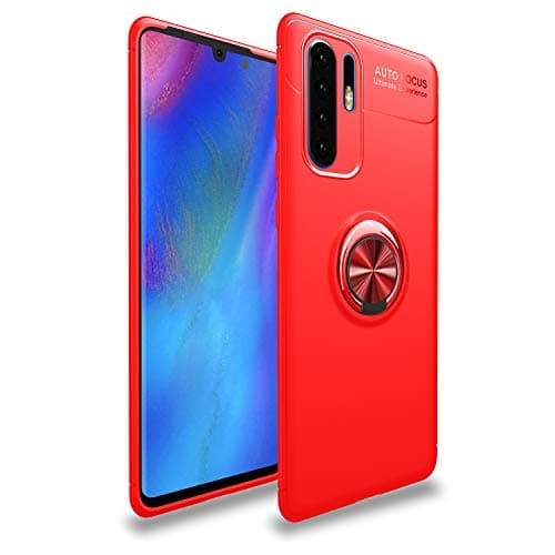 Huawei P30 Pro Mobile Phone Case, Slim and Soft TPU Silicone 360 Degree Ring Mount Holder for Scratch Resistant Anti-Slip Cover Magnetic Seat Huawei P30 Pro Case. (Orange red)