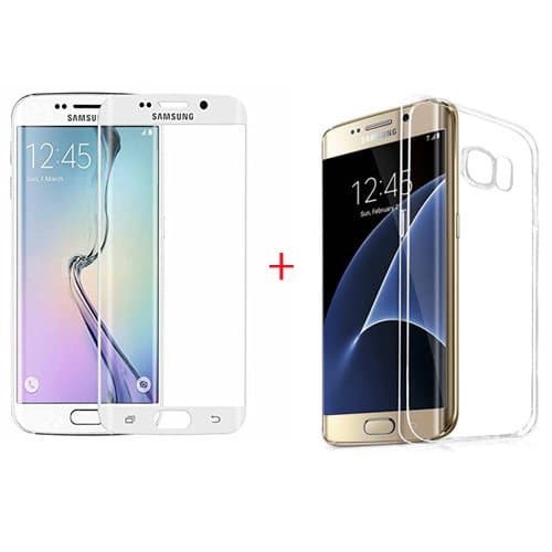 ACENT Samsung Galaxy S7Edge G9350 Screen Protector Tempered Glass 3D Full Coverage Protective Screen Film Protectors for S7 Egde (WHITE+transparency case Suit)