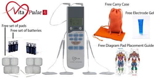 VitaPulse Rx Yoga - Electronic Pulse Massager Gift Set - EMS Electronic Muscle Stimulator Device for Muscle Soreness and Muscle Rehabilitation - TENS Transcutaneous Electrical Nerve Stimulation Unit for Pain Relief and Rehabilitation - GIFT SET Includes 4 additional pads, 4 extra batteries, discrete carry bag, Spectra Electrode Gel for increased connectivity, Muscle Anatomy Chart with Pad Placement Guide. The BEST Portable, Lightweight Electronic Massager For Pain Management