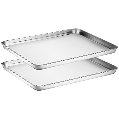 Baking Sheets Set of 2, HKJ Chef Cookie Sheets 2 Pieces & Stainless Steel Baking Pans & Toaster Oven Tray Pans, Rectangle Size 16Lx12Wx1H inch & Non Toxic & Healthy & Easy Clean
