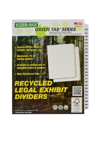 Kleer-Fax Letter-Size Index Dividers, Collated Numbered Sets, Side Tab, 1/25th Cut, 1 Set per Pack, White, 926-950 (91938)