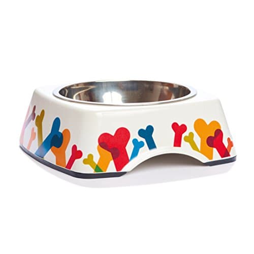 Dylan Kendall 5-1/2-Inch Diameter Bamboo Eco Pet Bowl with Stainless Steel Liner, Bone Appetit