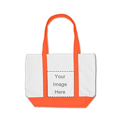 Custom Personalized White/Orange Impulse Tote Bag Design Your Own Photo Or Message Print Cotton Beach or Shopping Tote Bag