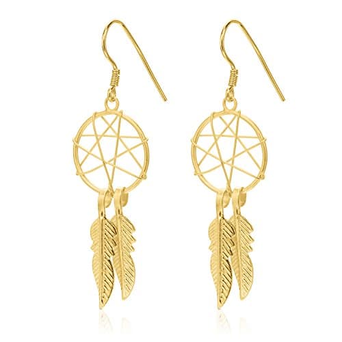 14K Gold Plated Boho Chic Gold Drop Dangle Dream Catcher Earrings