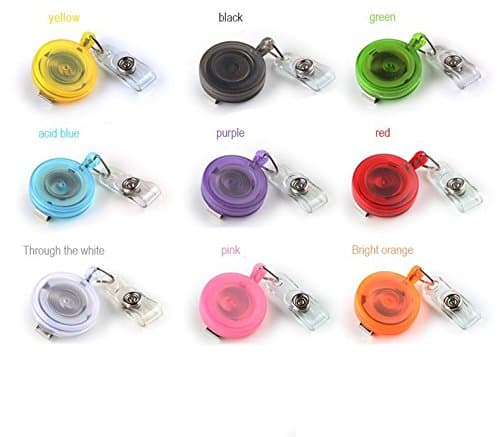 9 PCS Different Colors Plastic Translucent Retractable reel with Belt Clip for ID Badge Reel