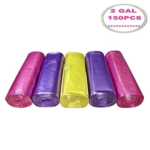 Cy3Lf 2 Gallon Small Trash Bags, Colored, 150 Counts/ 5 Rolls