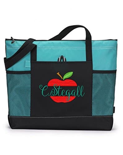 Personalized Zippered Teachers Tote Bag (Turquoise)