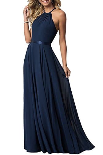 Women's Halter Long Bridesmaid Dresses Open Back A-line Formal Evening Party Gowns