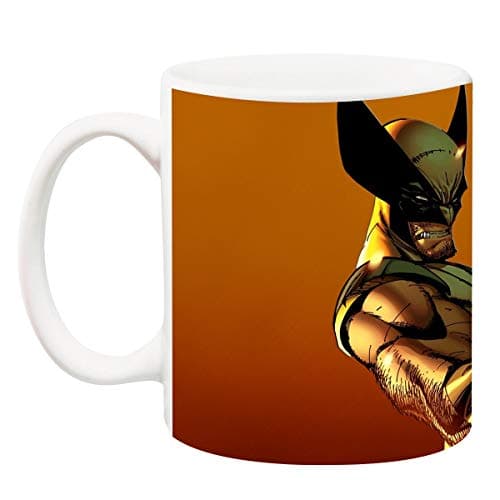 Anni69 Wolverine with His Claws with Yellow Background Ceramic Coffee Mug (White)