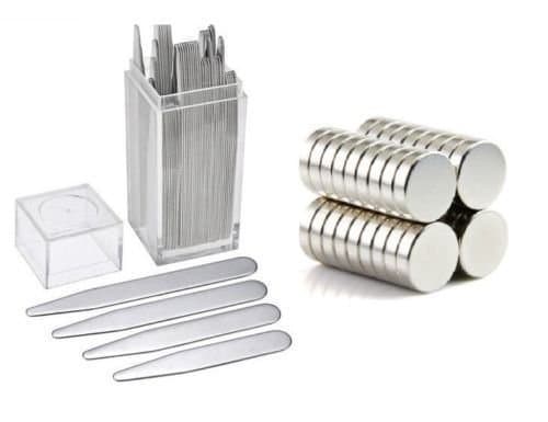 20 Count Metal Collar Stays 2.5" In Clear Box Steel + 10 Magnets