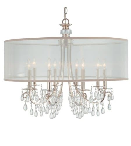 Chandeliers 8 Light with Polished Chrome Clear Smooth Teardrop Almond Oysters 32 inch 480 Watts - World of Lighting