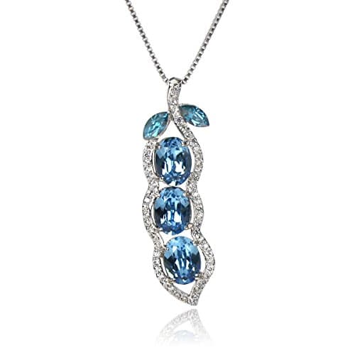 JOLICE S925 Sterling Silver Swarovski Elements Sapphire Multiple Crystals Podiform Pendant Necklace, 18''